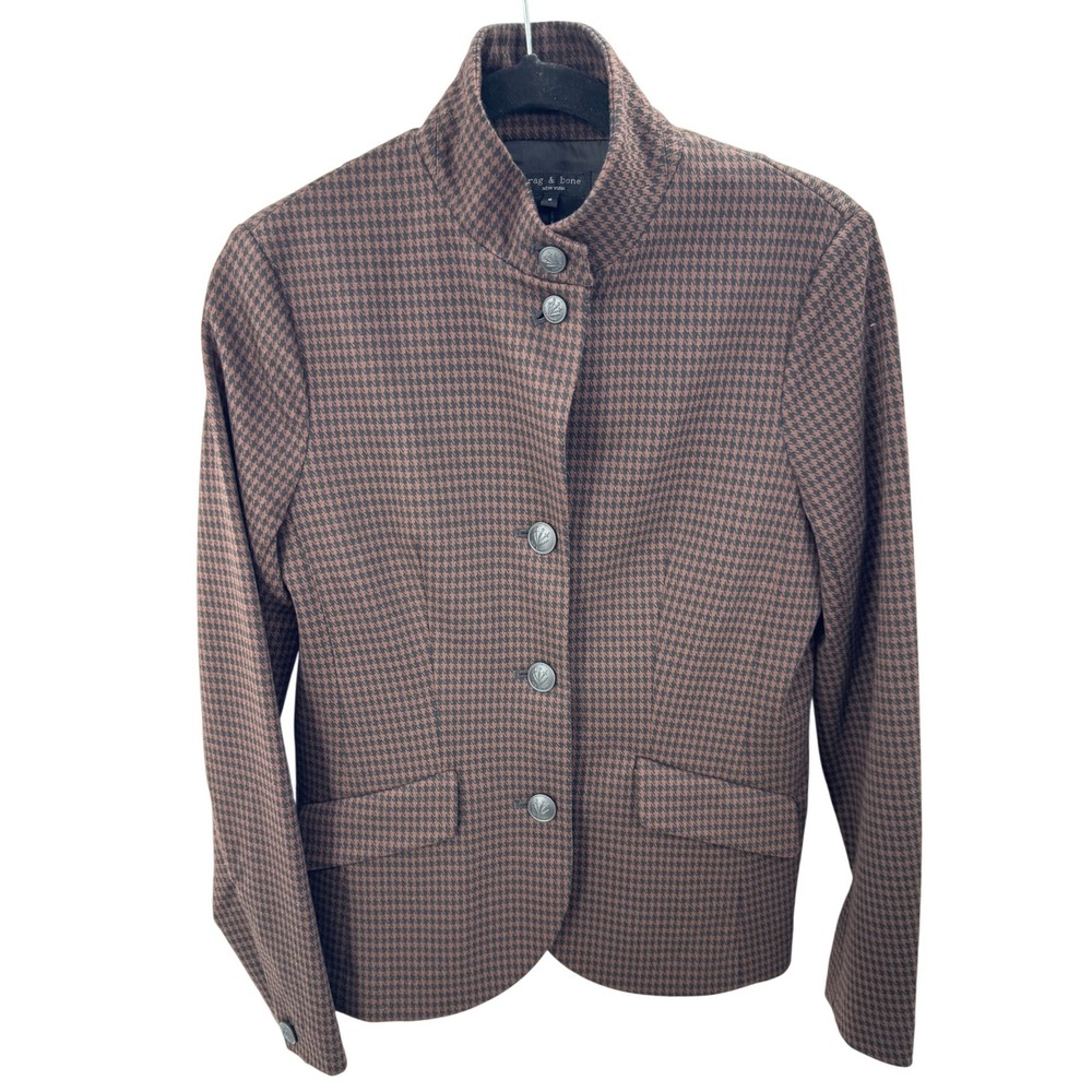 Rag & Bone Blazer Sadie Patterned Brown Multi Size 6 Houndstooth Career Jacket - Picture 2 of 8